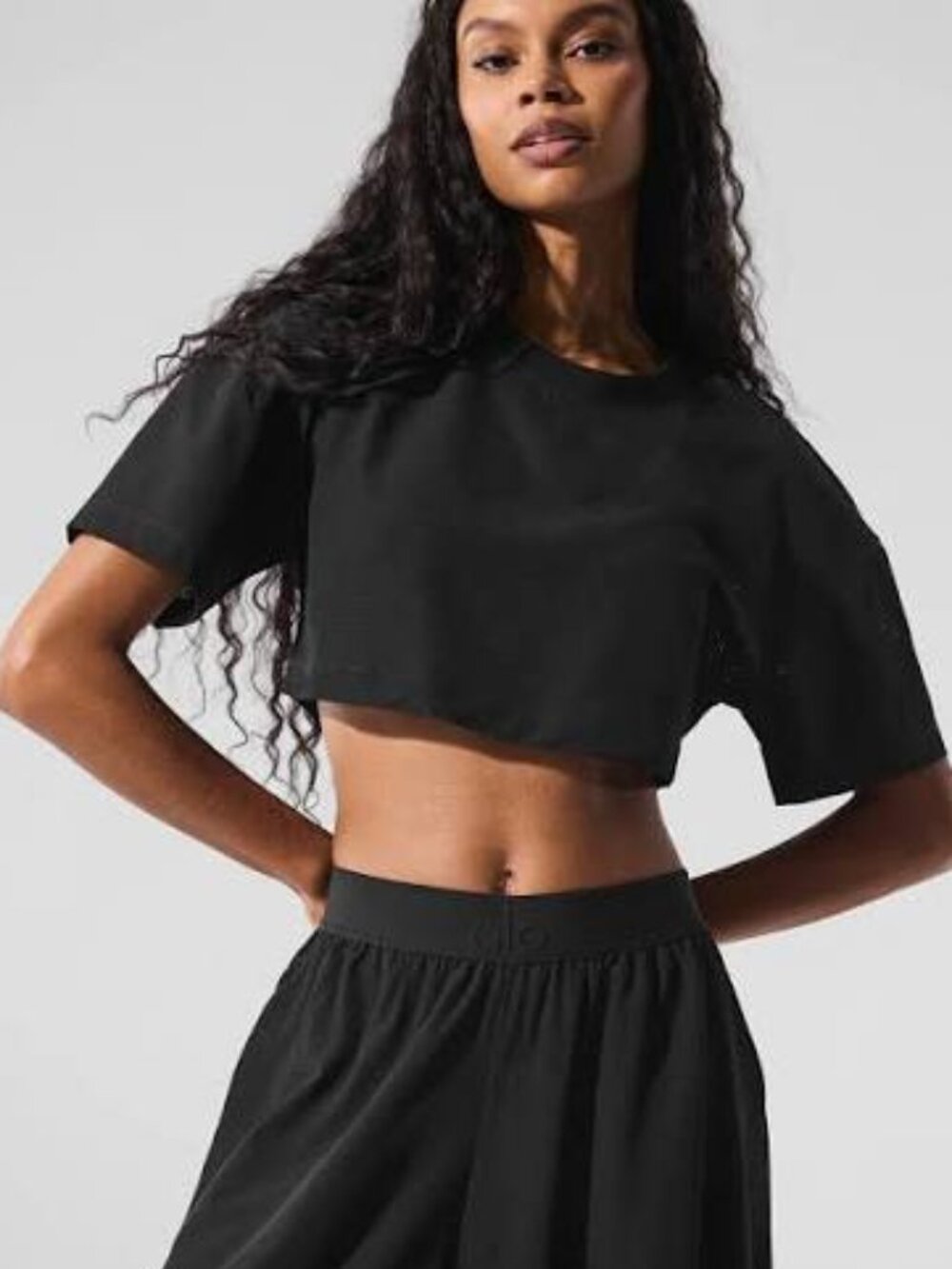 Mesh Cropped Mirage Tee - Black | ALO - Size: Small